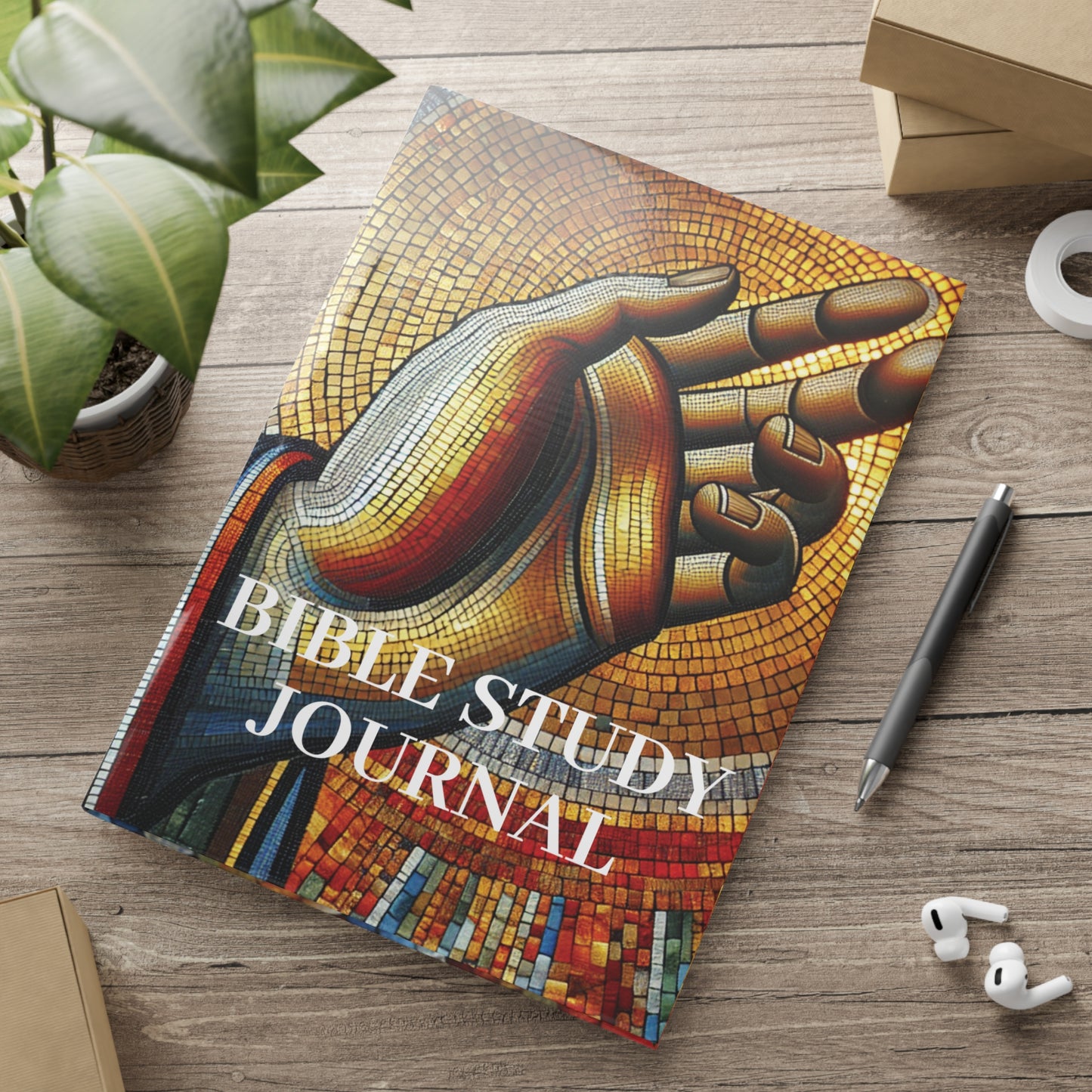 Bible Study Journal - Hand Mosaic - Hardcover Notebook with Puffy Covers