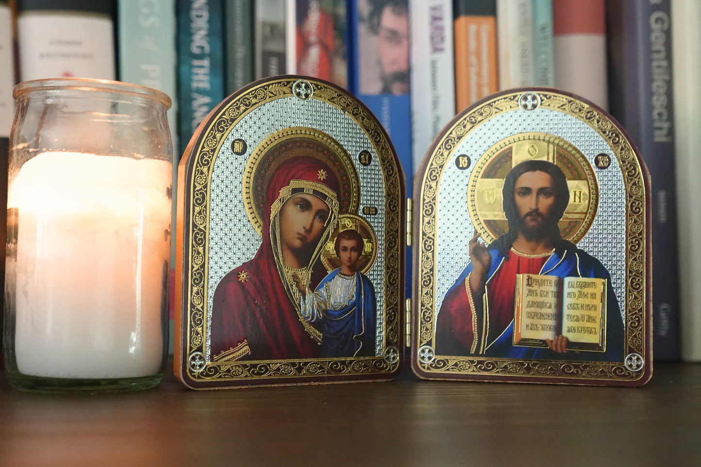 Orthodox Folding Diptych Icon – Christ Pantocrator & Theotokos