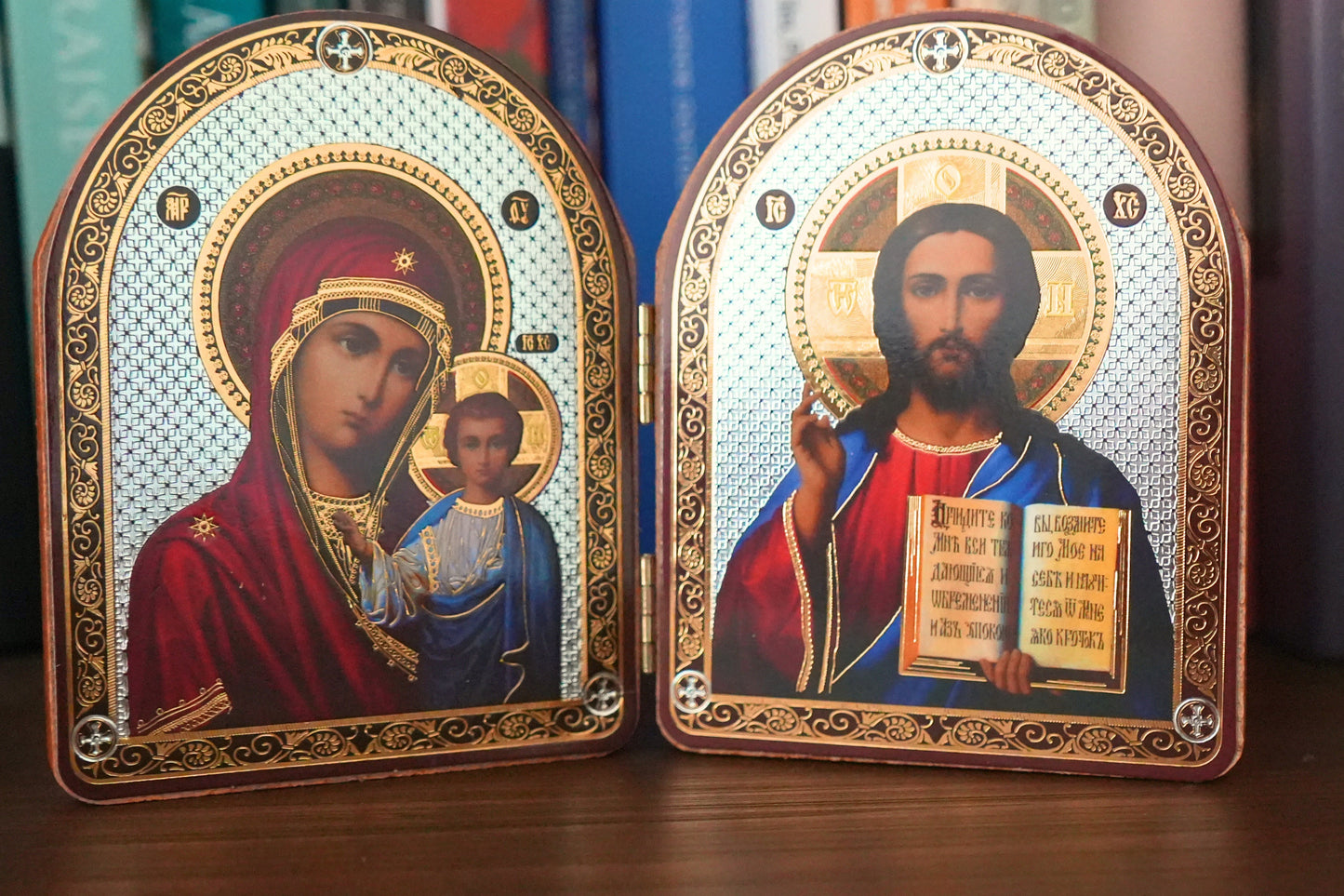 Orthodox Folding Diptych Icon – Christ Pantocrator & Theotokos