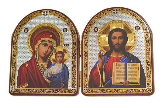 Orthodox Folding Diptych Icon – Christ Pantocrator & Theotokos